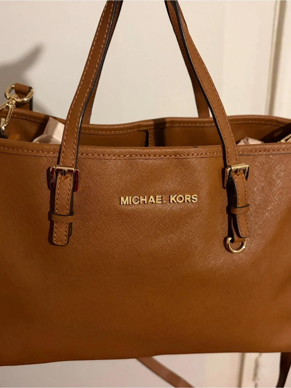 Michael Kors Cognac Saffiano Leather Tote with Gold Hardware